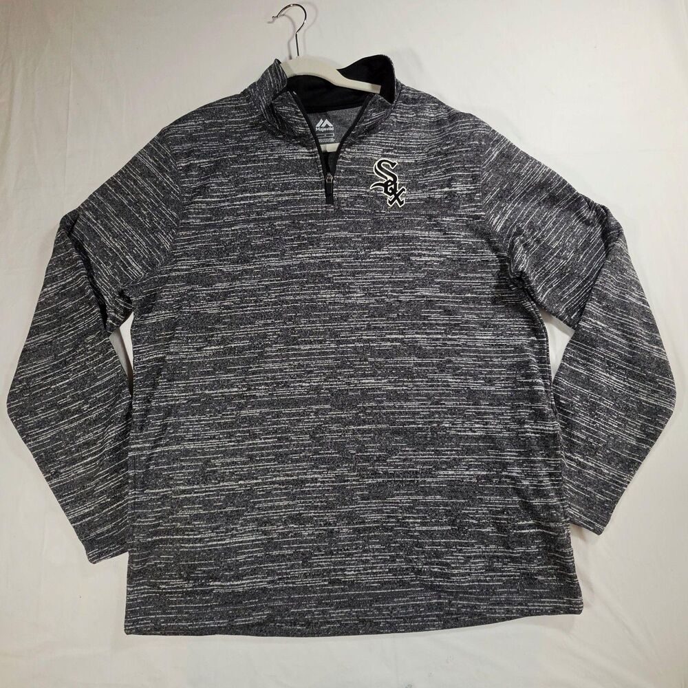 Chicago White Sox Sweatshirt Mens L Gray MLB Majestic 1/4 Zip Pullover